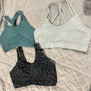Women's Racerback Sports Bra Set - Teal, Light Gray, Black Leopard